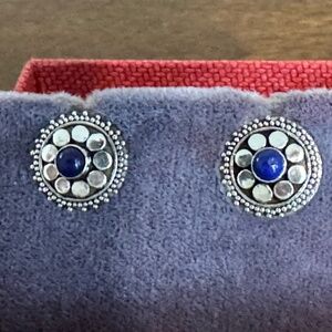 Sterling Silver circular with blue stone, (lapis?) earrings